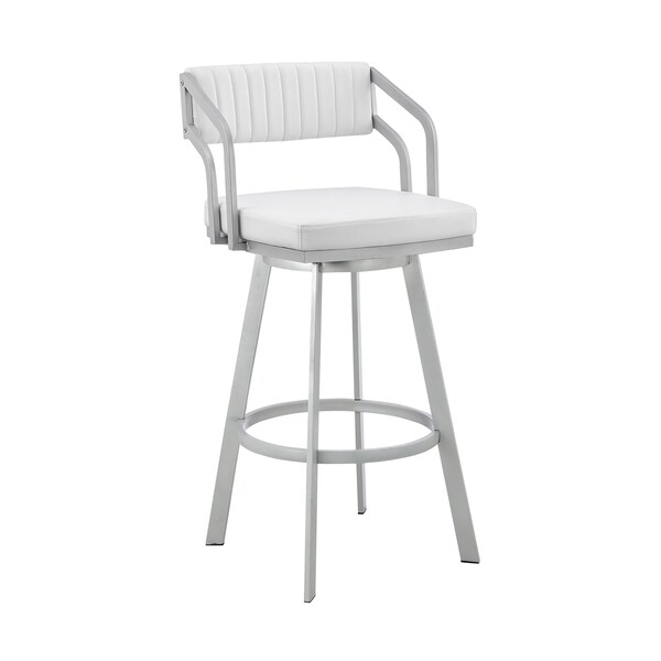 Armen Living Capri 26" Swivel White Faux Leather and Silver Metal Bar Stool LCCPBASLWH26 - main